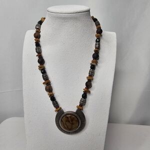 Vintage Chico's Necklace Statement BOHO Style Silver Tone & Lucite Medallion